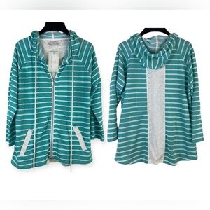 Keren Hart Hoodie Jade Green & White Full Zip Striped Back Lace Inlay Size M